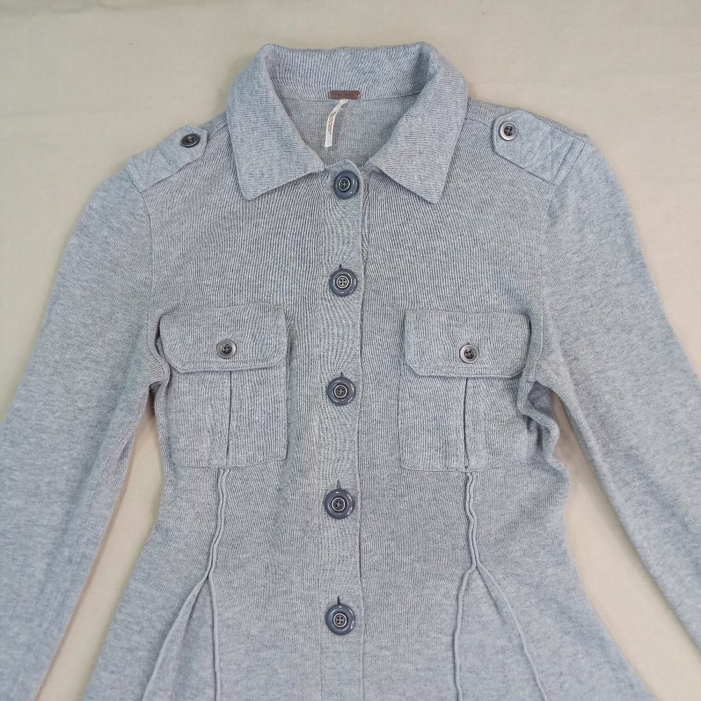 *SOLD* Free People Womens Shirt Dress Gray Button Front Military No Size Tag - Picture 3 of 11